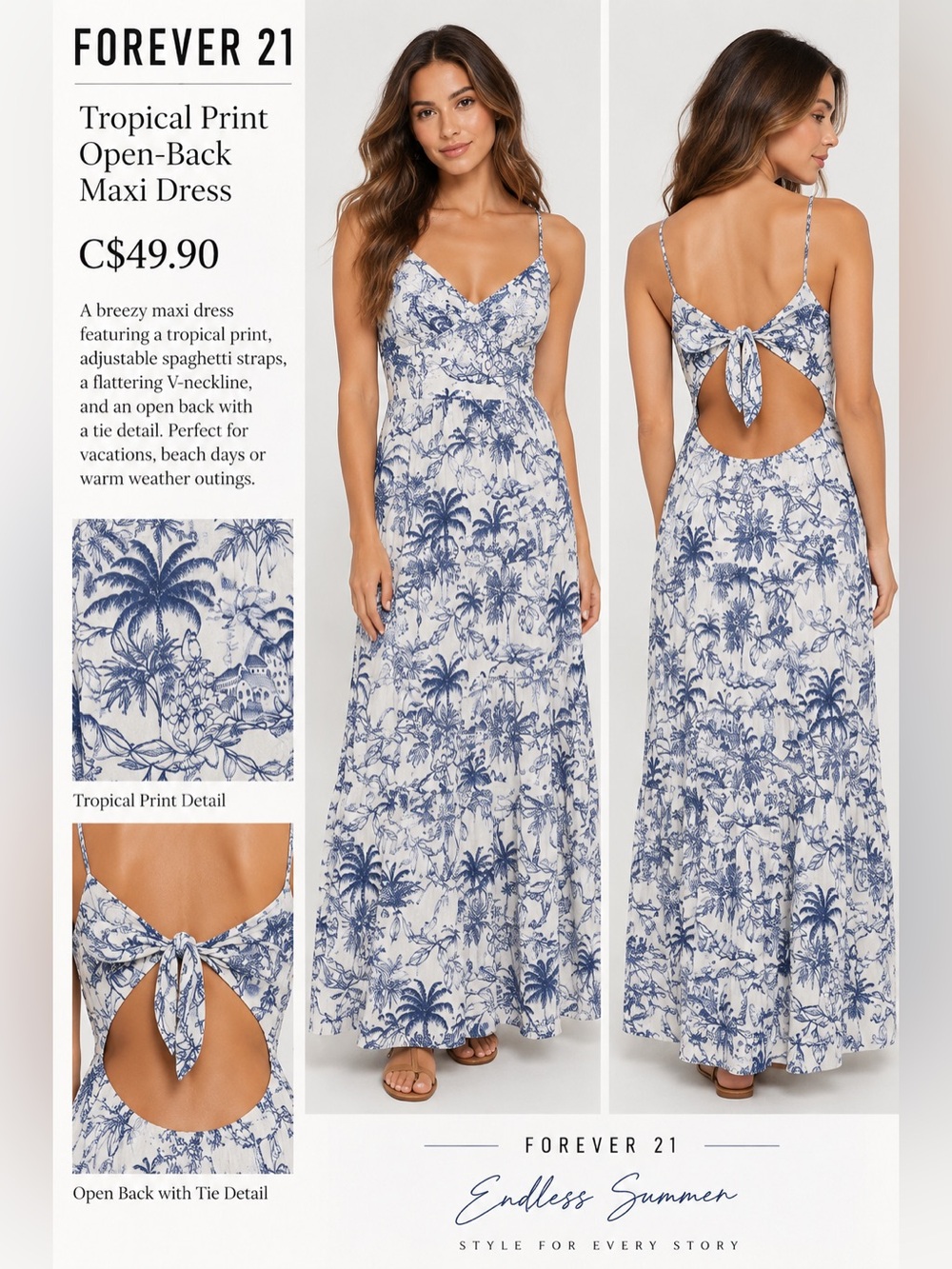 Forever 21 | XL | Tropical Print | Maxi Dress | White and Blue
